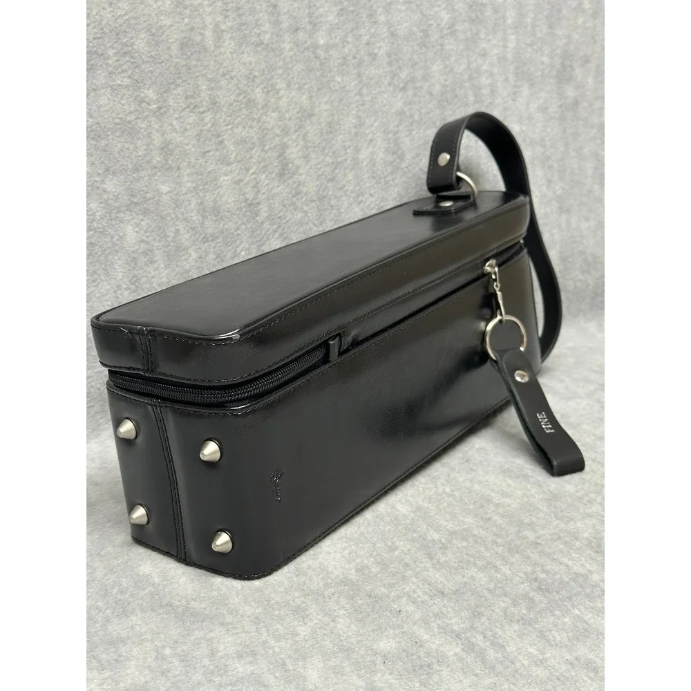Royce Single Bottle Wine Carrier Black Leather‎ Zippered Travel Tote Bag